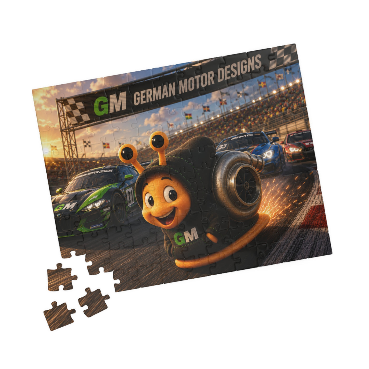 Racing German Motor Snail Puzzle — 110/252/520/1014‑Piece Jigsaw