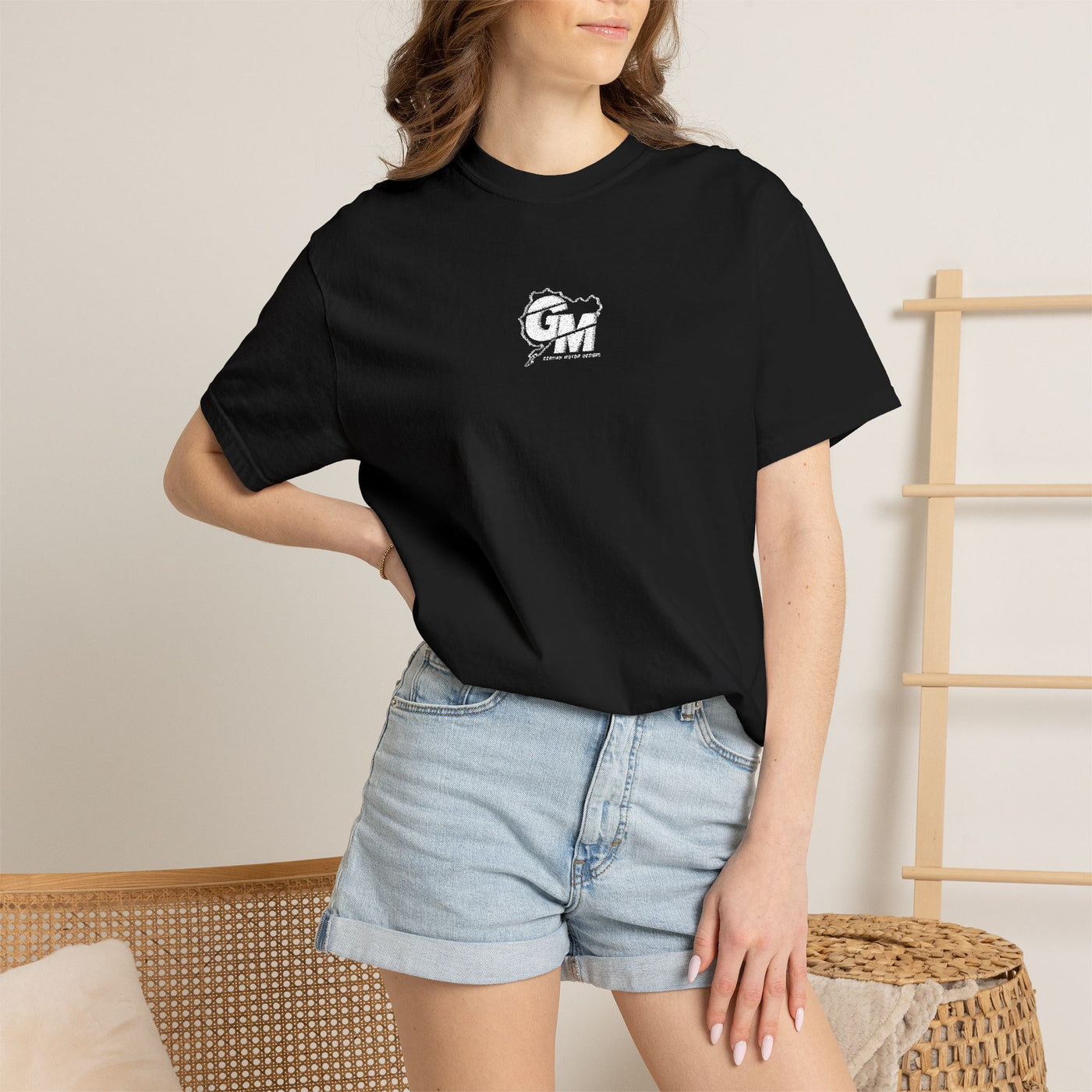 Embroidered German Motor Design T‑Shirt