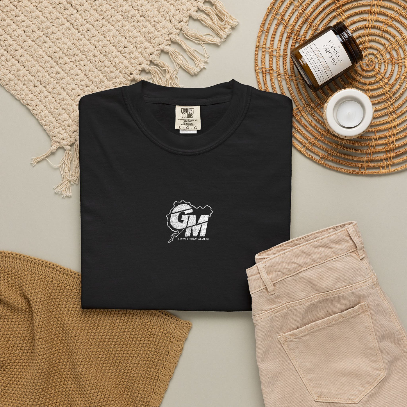 Embroidered German Motor Design T‑Shirt