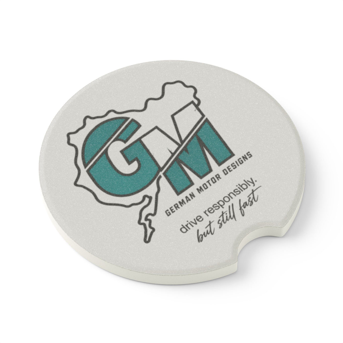 Soapstone Car Coaster — 'GM' German Motor Designs Logo, 'Drive Responsibly But Still Fast'