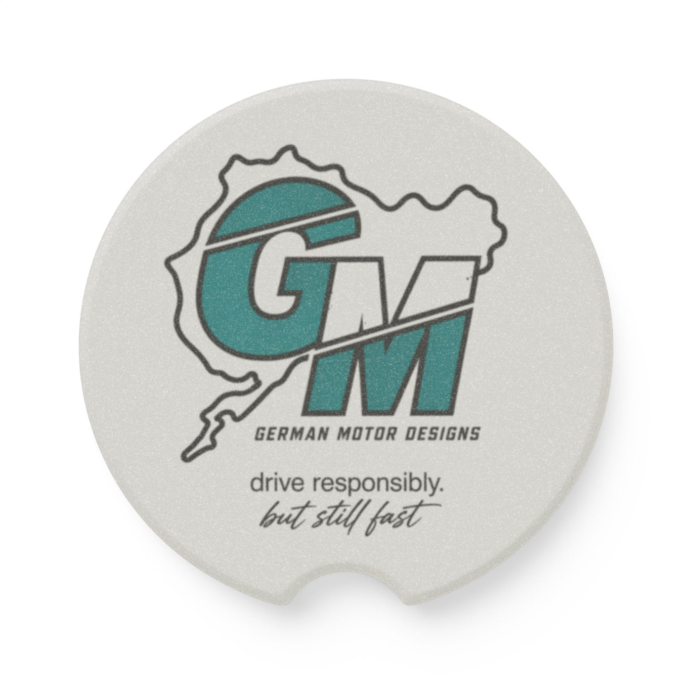 Soapstone Car Coaster — 'GM' German Motor Designs Logo, 'Drive Responsibly But Still Fast'