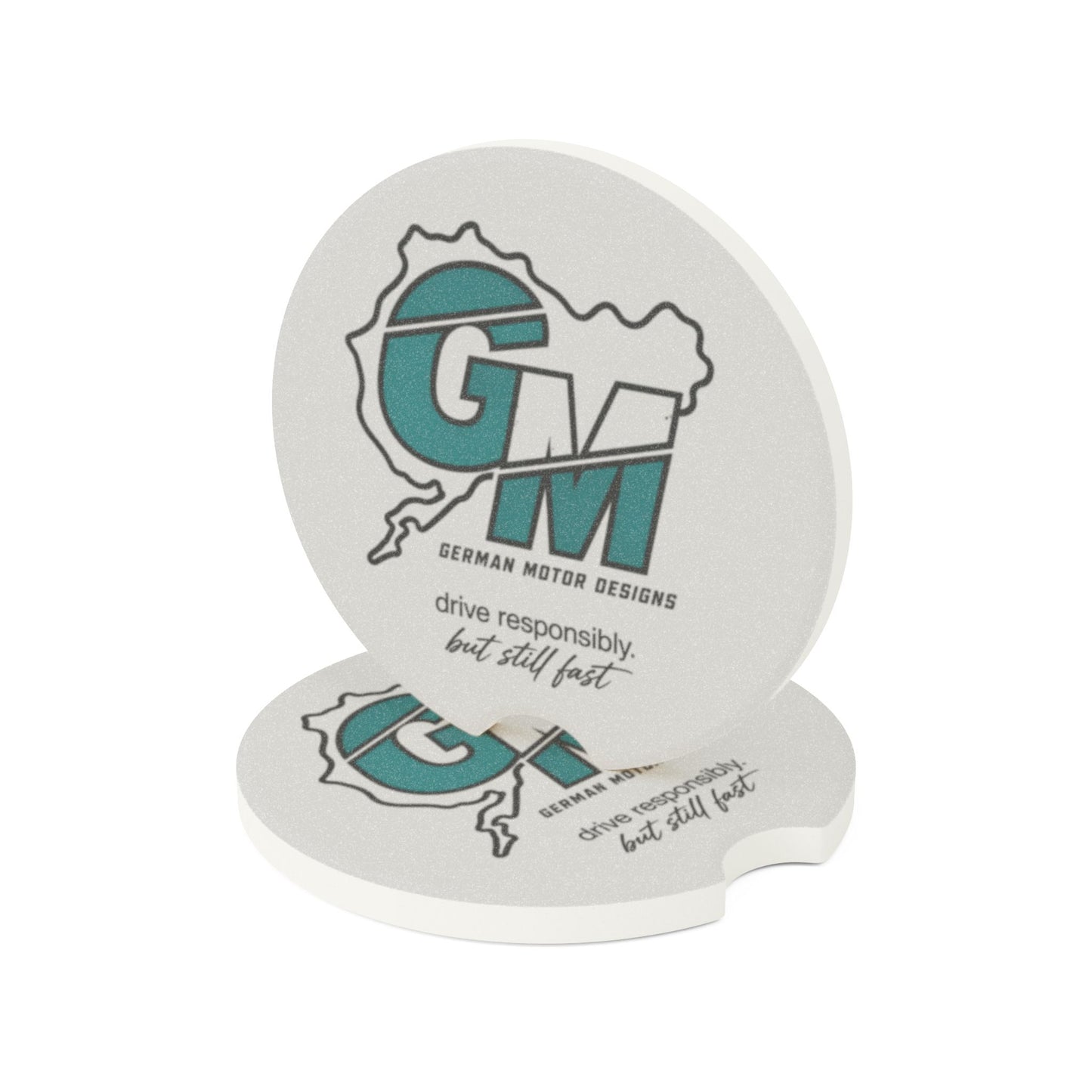 Soapstone Car Coaster — 'GM' German Motor Designs Logo, 'Drive Responsibly But Still Fast'